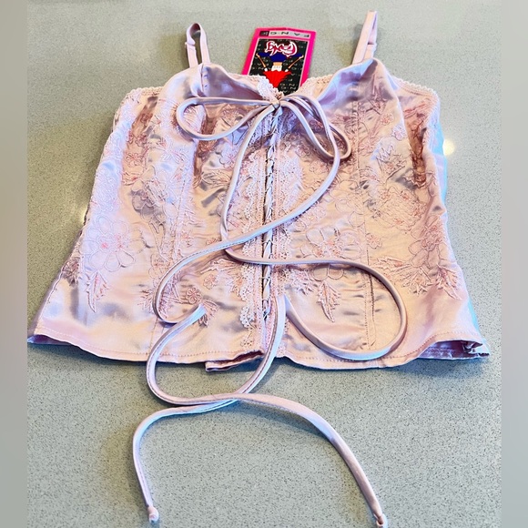 Fang Vintage Pink Lace-Up Camisole Top with side zipper & Adjustable straps SZ M - Picture 11 of 16